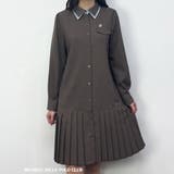 13ブラウン | ダブルカラープリーツワンピース | NICOLE