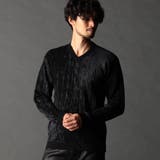 49ブラック | バーク風ジャカード Vネックプルオーバーニット | NICOLE
