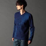67ネイビー | バーク風ジャカード Vネックプルオーバーニット | NICOLE