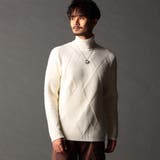 09ホワイト | ビッグバスケットジャカード タートルネックニット | NICOLE