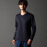 67ネイビー | ブリスターバイヤスジャカードVネックプルオーバー | NICOLE