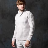 19ライトグレー | ケーブル編み衿ファスナータートルネックニット | NICOLE