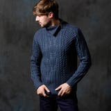 67ネイビー | ケーブル編み衿ファスナータートルネックニット | NICOLE