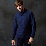 67ネイビー | ゼブラ柄衿ファスナータートルネックニット | NICOLE