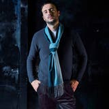 60ブルー | バイアスジャカード スタンドハーフジップニット | NICOLE