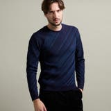 67ネイビー | 【HIDEAWAYS BLACK】バイアスリンクスジャカードクルーネックニット | NICOLE