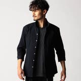 67ネイビー | リバーシブルドビー ７分袖スタンドカラーシャツ | NICOLE