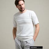 09ホワイト | 【HIDEAWAYS BLACK】切り替えタックボーダー半袖ニット | NICOLE