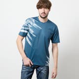 60ブルー | バイヤスハケメロゴプリント クルーネック半袖Tシャツ | NICOLE