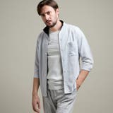 19ライトグレー | カスレプリント 7分袖スタンドカラーシャツ | NICOLE