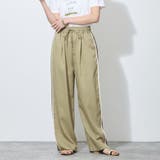 18ベージュ | ウエストゴム脇配色切替えワイドパンツ | NICOLE