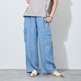 64サックス | 【WALDO】ウエストゴムカーゴデニムワイドパンツ | NICOLE
