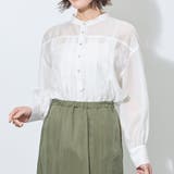 28オフホワイト | 【WALDO】前付き合わせタック入りバンドカラーブラウス | NICOLE