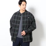 49ブラック | BROOKLYN OVERALL テクスチャーチェック バンドカラーシャツ | NICOLE