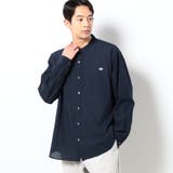 67ネイビー | BROOKLYN OVERALL テクスチャーチェック バンドカラーシャツ | NICOLE