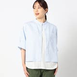09ホワイト | ノーカラーストライプシャツ | NICOLE