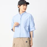 60ブルー | ノーカラーストライプシャツ | NICOLE