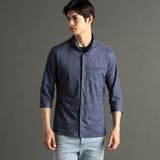 67ネイビー | メランジトリコットメッシュ カッタウェイカラー7分袖シャツ | NICOLE