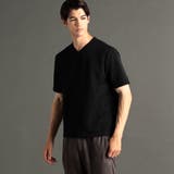 49ブラック | ウエーブタックジャカード VネックTシャツ | NICOLE