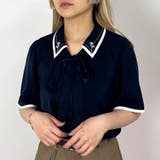 67ネイビー | パイピングカラーブラウス | NICOLE