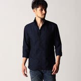 67ネイビー | シアーチェック7分袖スタンドカラーシャツ | NICOLE