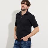 49ブラック | 【WEB限定】ウェーブタックジャガードスキッパーポロシャツ | NICOLE
