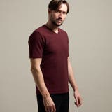 07ボルドー | 【HIDEAWAYS BLACK】矢羽根リンクスジャカードVネック半袖プルオーバ… | NICOLE