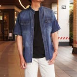 67ネイビー | 5.3オンスストレッチデニム半袖シャツ | NICOLE