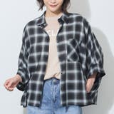49ブラック | 7分袖オンブレーチェックビッグシャツ | NICOLE