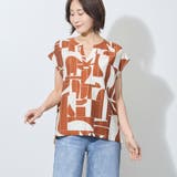 10オレンジ | 幾何柄プリントスキッパーネックブラウス | NICOLE