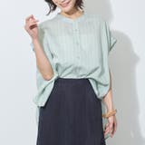 41ライトグリーン | シアーストライプバンドカラーブラウス | NICOLE