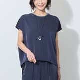 67ネイビー | ラメ切替え入りフレンチスリーブプルオーバー | NICOLE