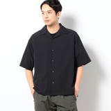 49ブラック | ストレッチリップ オープンカラーシャツ | NICOLE