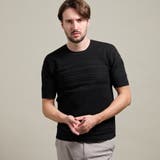49ブラック | 【HIDEAWAYS BLACK】切替タックボーダー半袖ニット | NICOLE