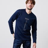 67ネイビー | ストレッチポンチジェルプリントＶネック長袖Tシャツ | NICOLE