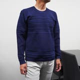 67ネイビー | 切替タックボーダークルーネックニット | NICOLE