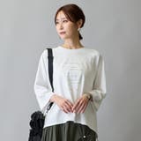 28オフホワイト | 箔入りロゴプリント7分袖ラグランTシャツ | NICOLE