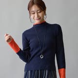 67ネイビー | ボトルネック配色リブニット | NICOLE