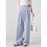 ホワイト×ブル- | 清涼快適 リネン綿ワイドパンツ リネン風合い | nijibra