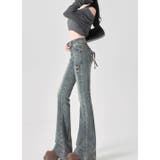 伸びる フレアデニム フレアパンツ編み上げデザイン | nijibra | 詳細画像9 