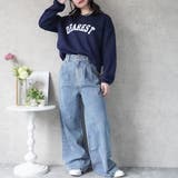 フロントのタックデニムパンツ ワイドパンツ ジ－ンズ | nijibra | 詳細画像3 