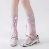 ホワイト(ピンクリボン) | レ－スリボンソックス ニーハイソックス レ－スアップ | nijibra
