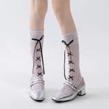 ホワイト(黒リボン) | レ－スリボンソックス ニーハイソックス レ－スアップ | nijibra