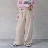 ベ－ジュ | 綿100％シャンブレーイージーワイドパンツ ハイウエスト ウエストゴム | nijibra