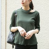 グリーン | リブニットシルバーリングワンショルダー風5分袖プルオーバー レディース トップス | NinaetLina