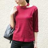ワイン | リブニットシルバーリングワンショルダー風5分袖プルオーバー レディース トップス | NinaetLina