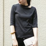 ブラック | リブニットシルバーリングワンショルダー風5分袖プルオーバー レディース トップス | NinaetLina