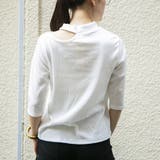 アイボリー | リブニットシルバーリングワンショルダー風5分袖プルオーバー レディース トップス | NinaetLina