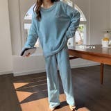 ブルー | リブセットアップパジャマ レディース トップス | NinaetLina