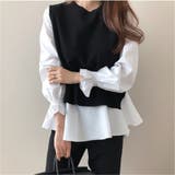 ブラック | ニットベストシャツアンサンブル2点セット レディース トップス | NinaetLina